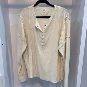 BKE Off-White Ribbed Henley Top